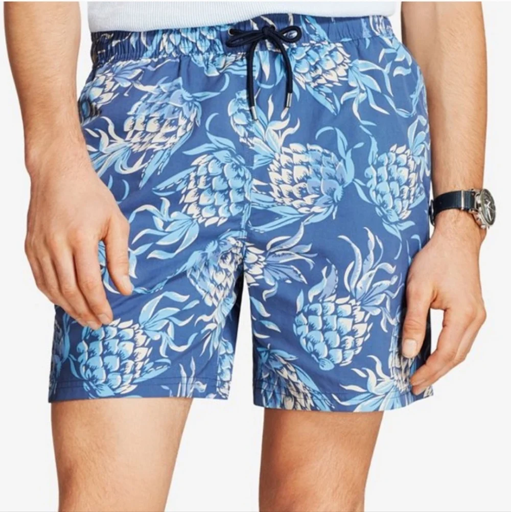 ⭐ Brooks Brothers Blue Pineapple Print Swim Trunks Size Small